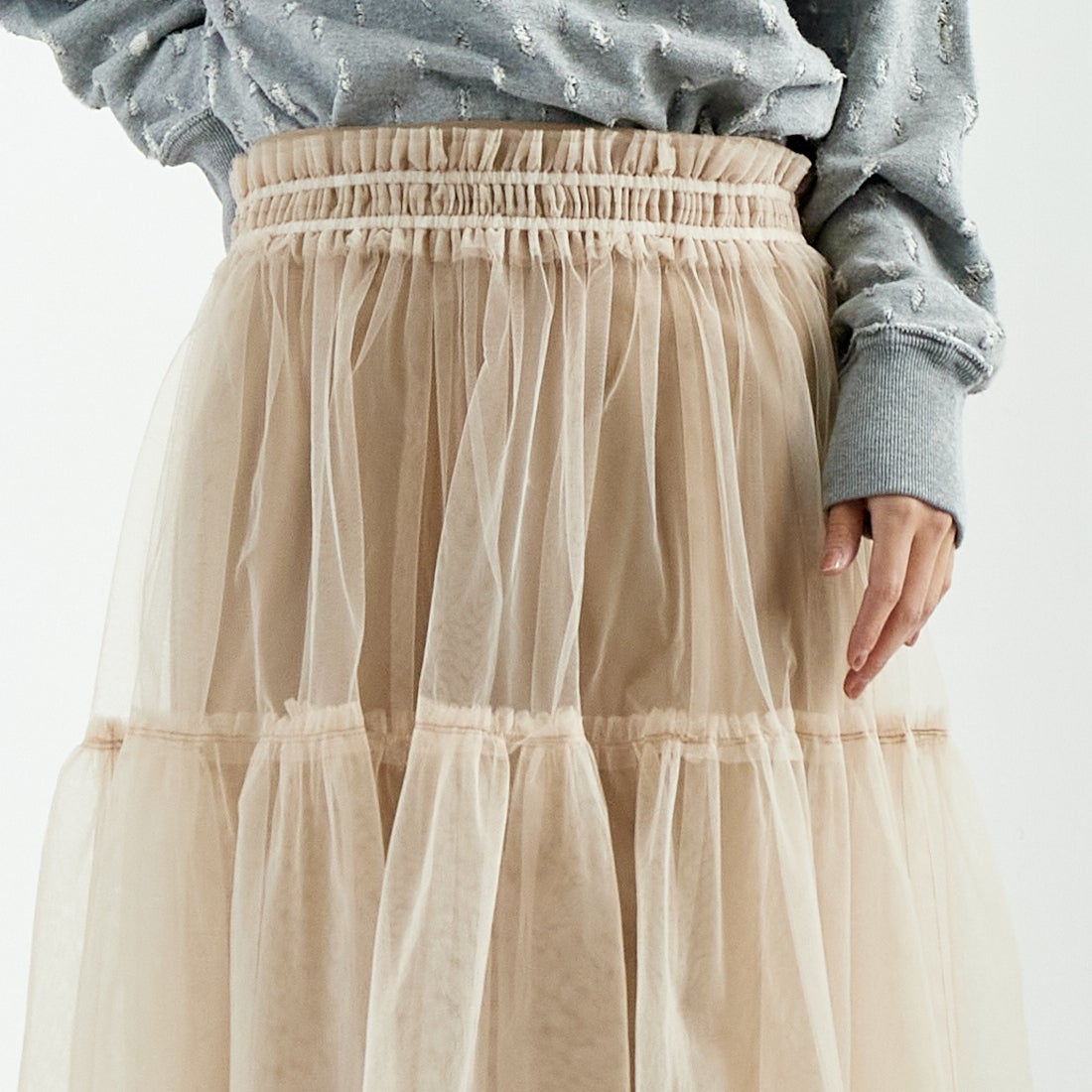 MAISON SPECIAL [メゾンスペシャル] レイヤードAラインスカート [21251516001] BGE &&モデル身長：167cm 着用サイズ：F&&
