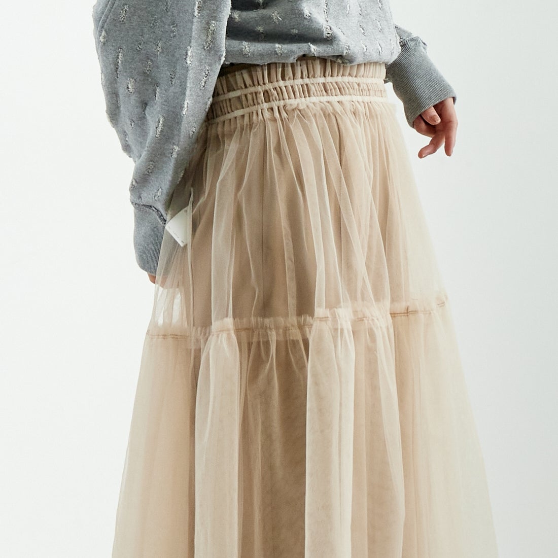 MAISON SPECIAL [メゾンスペシャル] レイヤードAラインスカート [21251516001] BGE &&モデル身長：167cm 着用サイズ：F&&