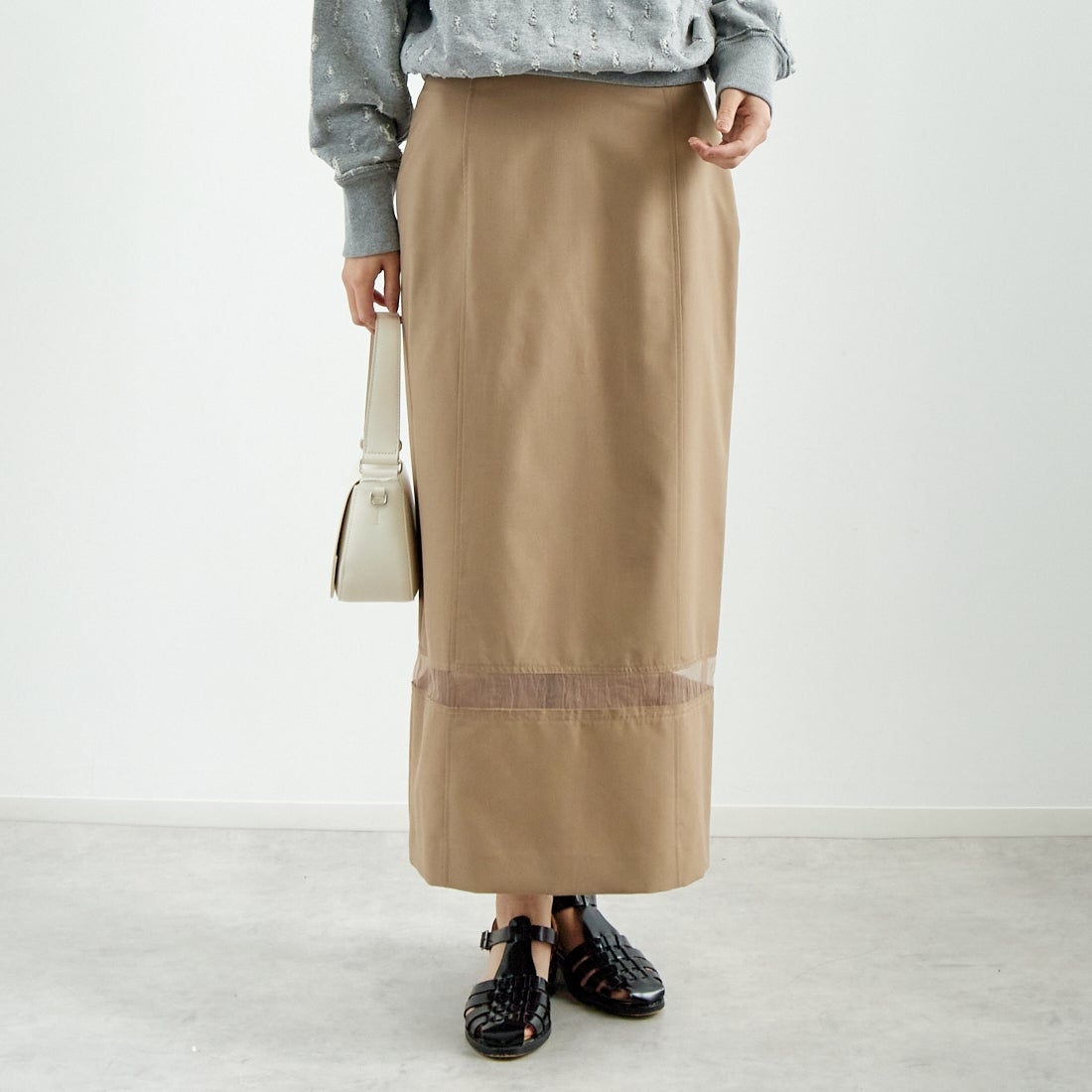 MAISON SPECIAL [メゾンスペシャル] レイヤードAラインスカート [21251516001] BGE &&モデル身長：167cm 着用サイズ：F&&