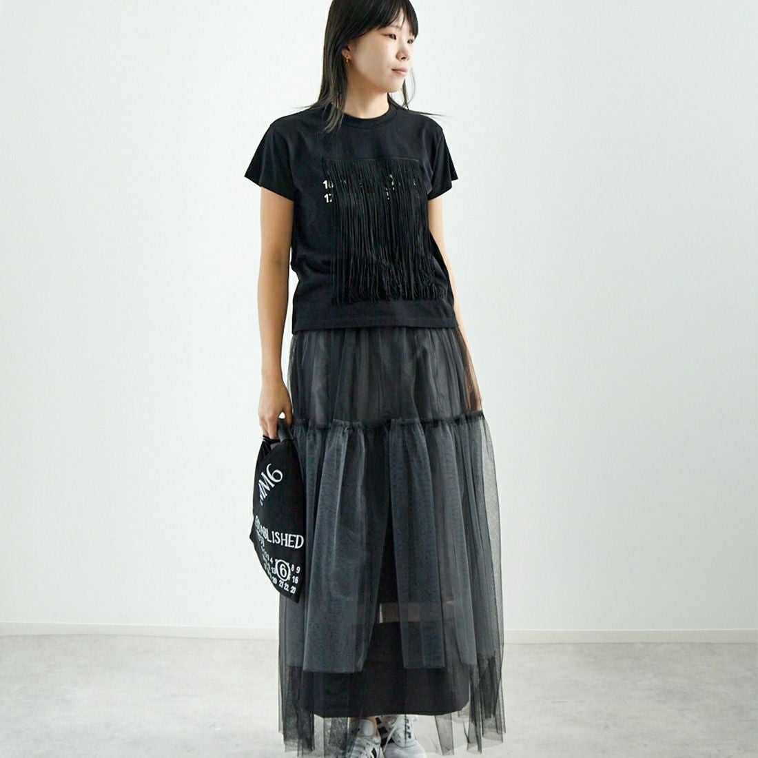 MAISON SPECIAL [メゾンスペシャル] レイヤードAラインスカート [21251516001] BLK &&モデル身長：167cm 着用サイズ：F&&