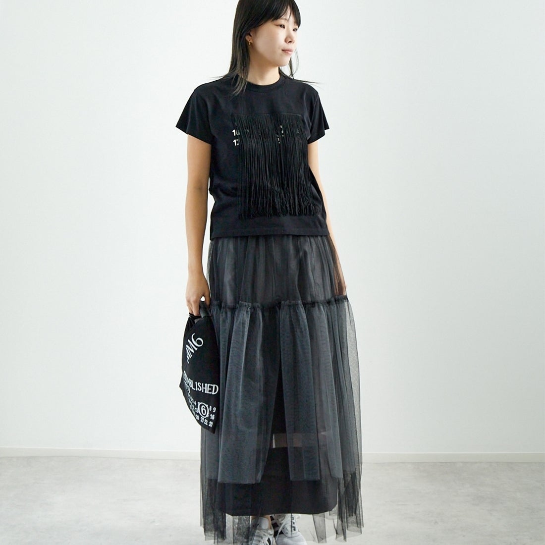 MAISON SPECIAL [メゾンスペシャル] レイヤードAラインスカート [21251516001] BLK &&モデル身長：167cm 着用サイズ：F&&