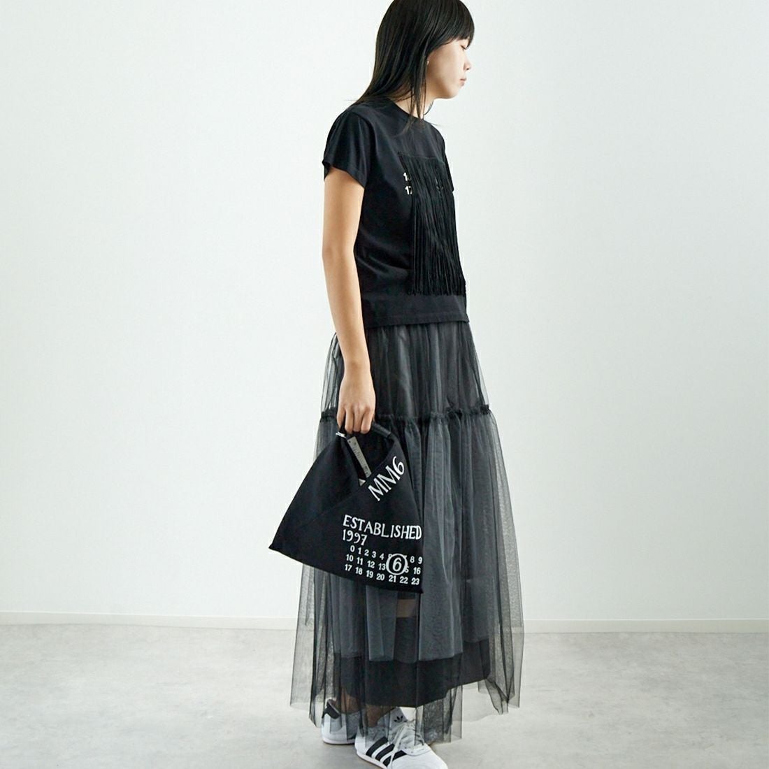 MAISON SPECIAL [メゾンスペシャル] レイヤードAラインスカート [21251516001] BLK &&モデル身長：167cm 着用サイズ：F&&