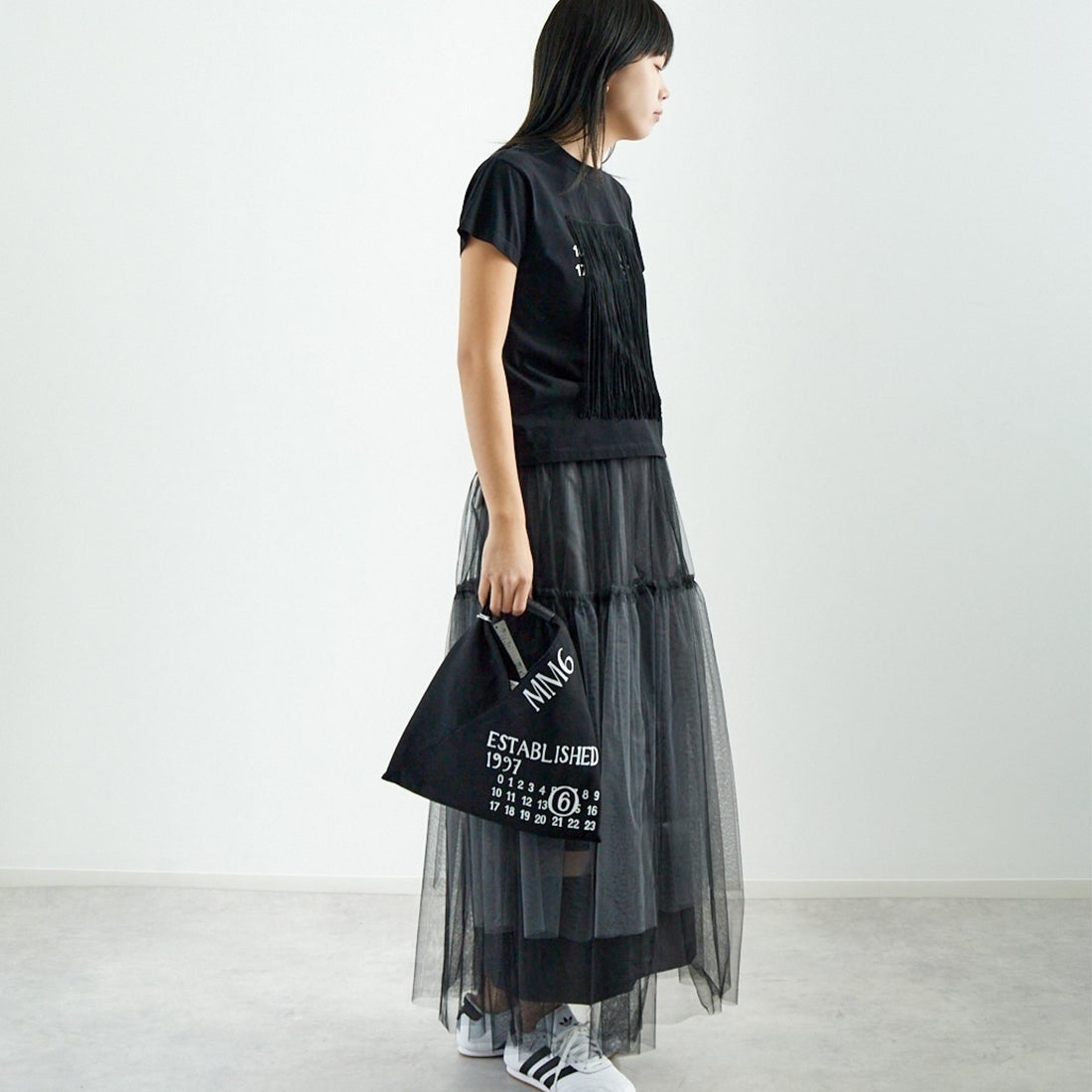 MAISON SPECIAL [メゾンスペシャル] レイヤードAラインスカート [21251516001] BLK &&モデル身長：167cm 着用サイズ：F&&