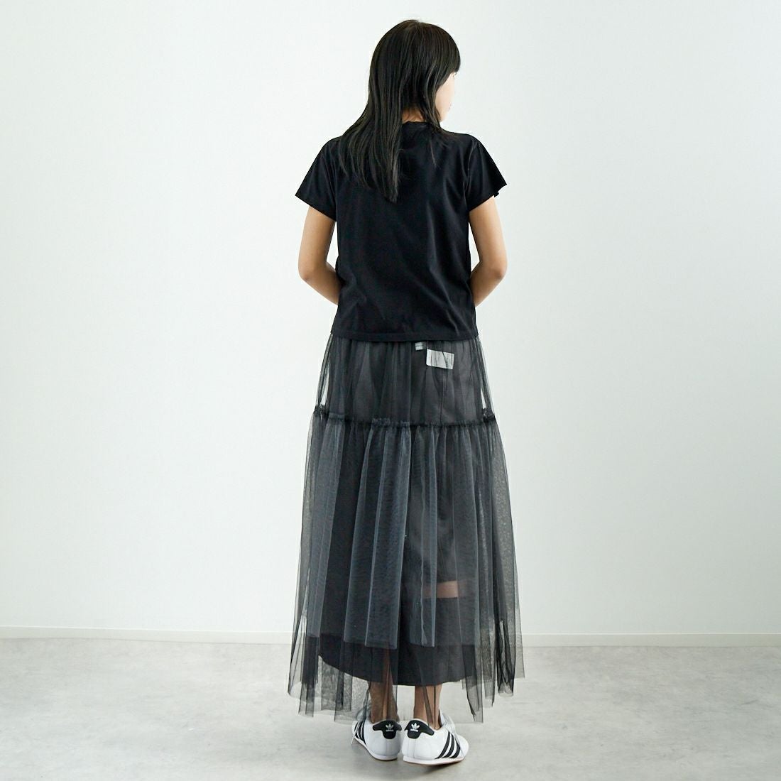 MAISON SPECIAL [メゾンスペシャル] レイヤードAラインスカート [21251516001] BLK &&モデル身長：167cm 着用サイズ：F&&