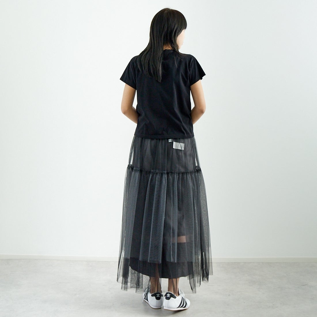 MAISON SPECIAL [メゾンスペシャル] レイヤードAラインスカート [21251516001] BLK &&モデル身長：167cm 着用サイズ：F&&