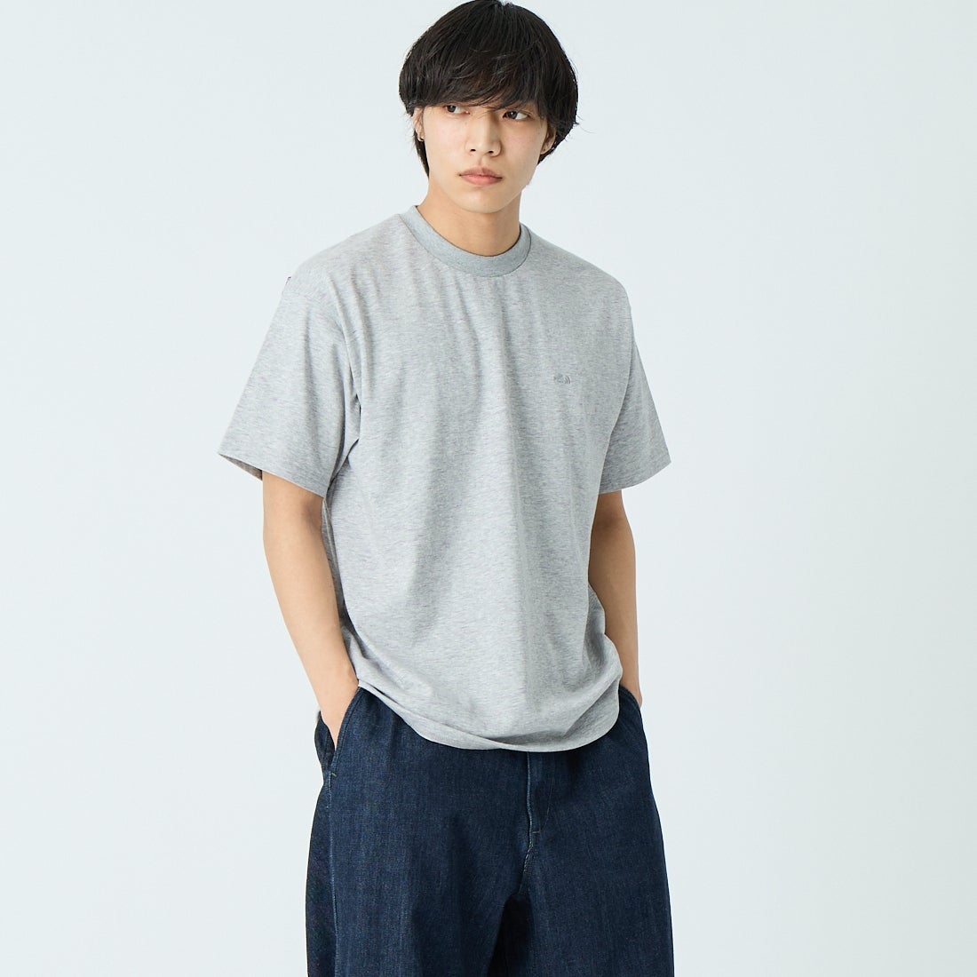 THE NORTH FACE PURPLE LABEL [ザ ノースフェイス パープルレーベル] ショートスリーブフィールドTシャツ [N25SH089] Z MX GRAY &&モデル身長：179cm 着用サイズ：M&&