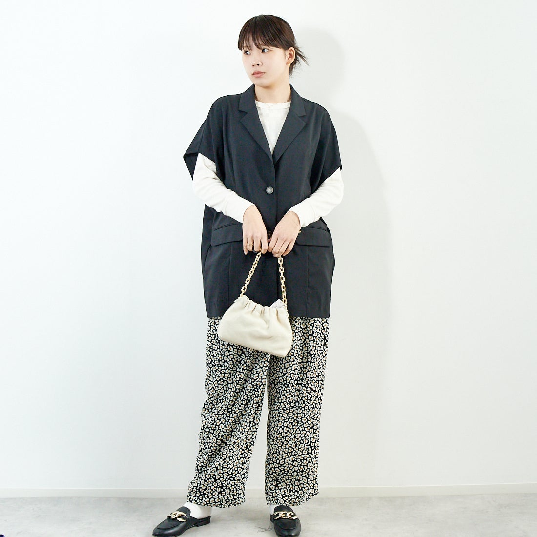 Jf Ready Made [ジェイエフレディメイド] 総柄イージーパンツ [51286547] ﾌﾞﾗｯｸﾚｵﾊﾟｰ &&モデル身長：167cm 着用サイズ：M&&