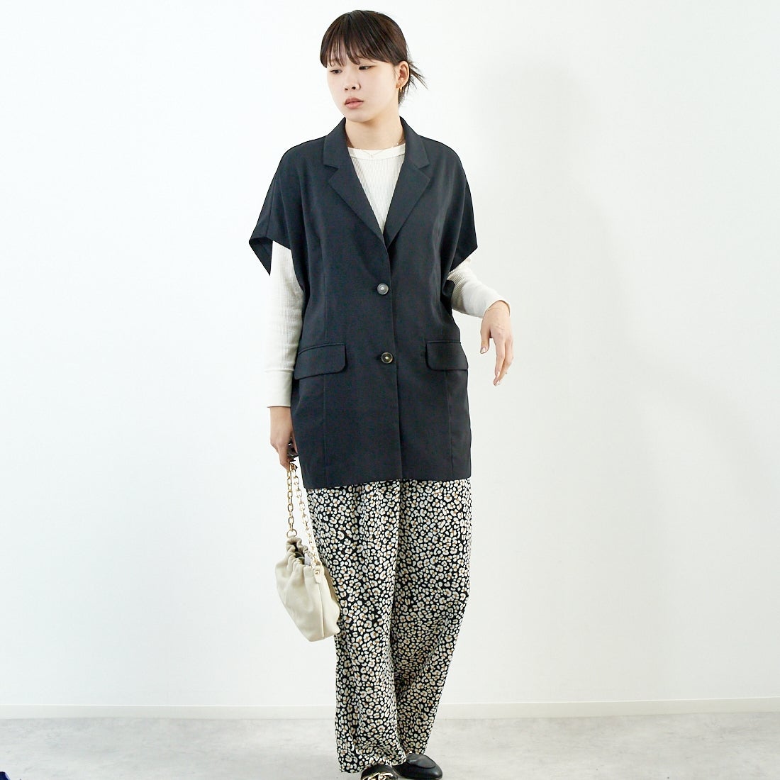 Jf Ready Made [ジェイエフレディメイド] 総柄イージーパンツ [51286547] ﾌﾞﾗｯｸﾚｵﾊﾟｰ &&モデル身長：167cm 着用サイズ：M&&