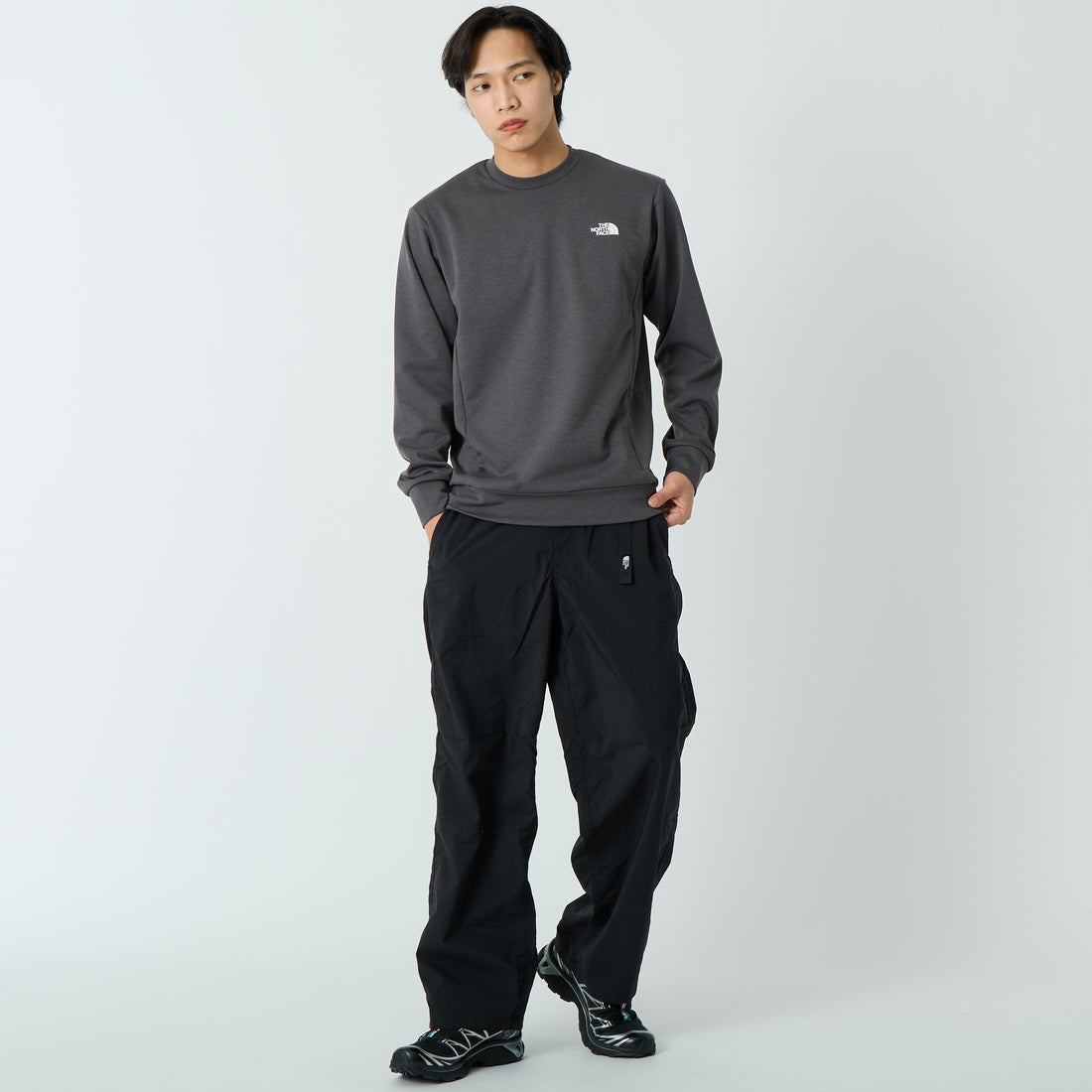 THE NORTH FACE [ザ ノースフェイス] モーションクルーネックスウェット [NT32496] GG &&モデル身長：179cm 着用サイズ：M&&