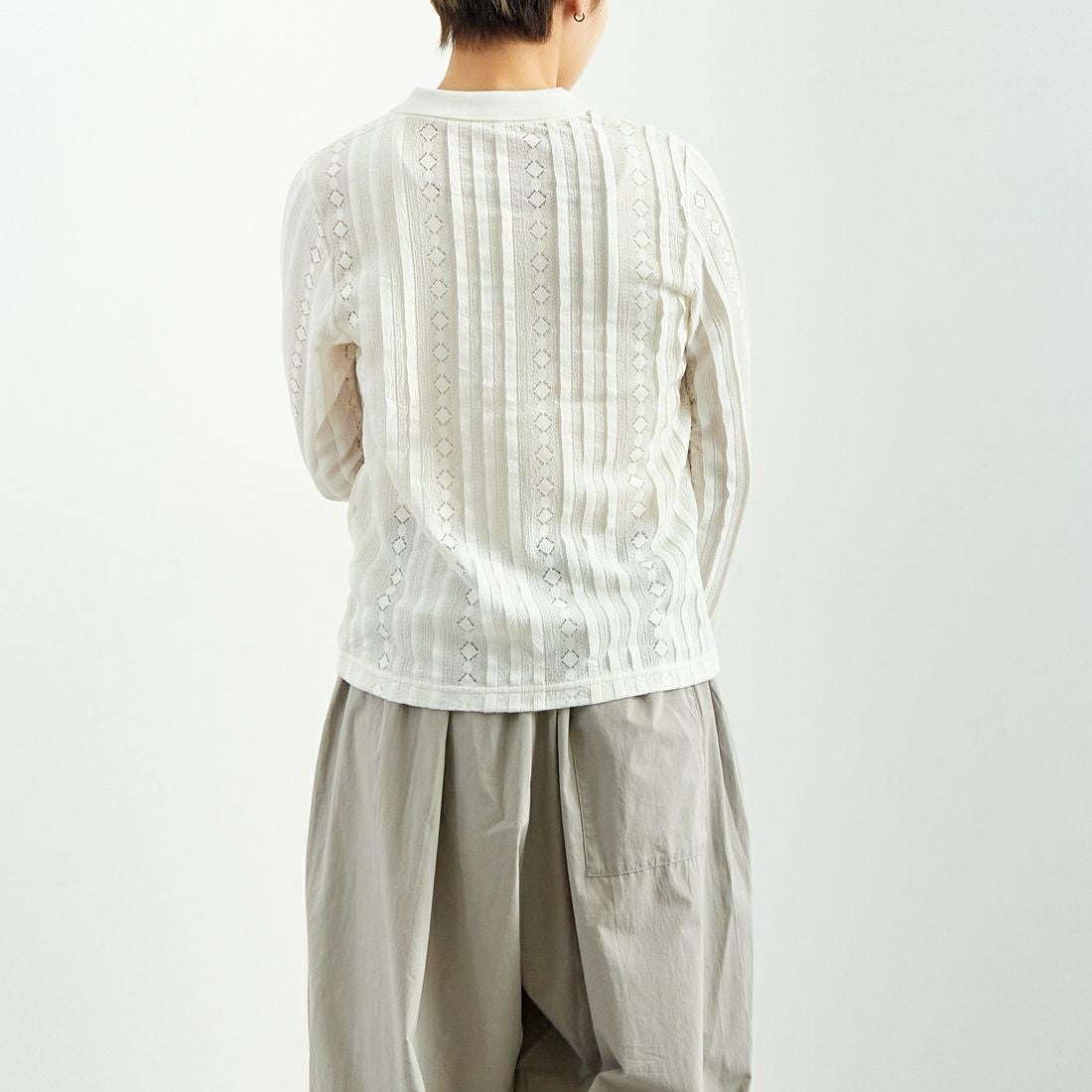 hwyl [ヒュイル] 襟付きレースソフトカーディガン [51285535] ｱｲﾎﾞﾘｰ &&モデル身長：160cm 着用サイズ：2&&