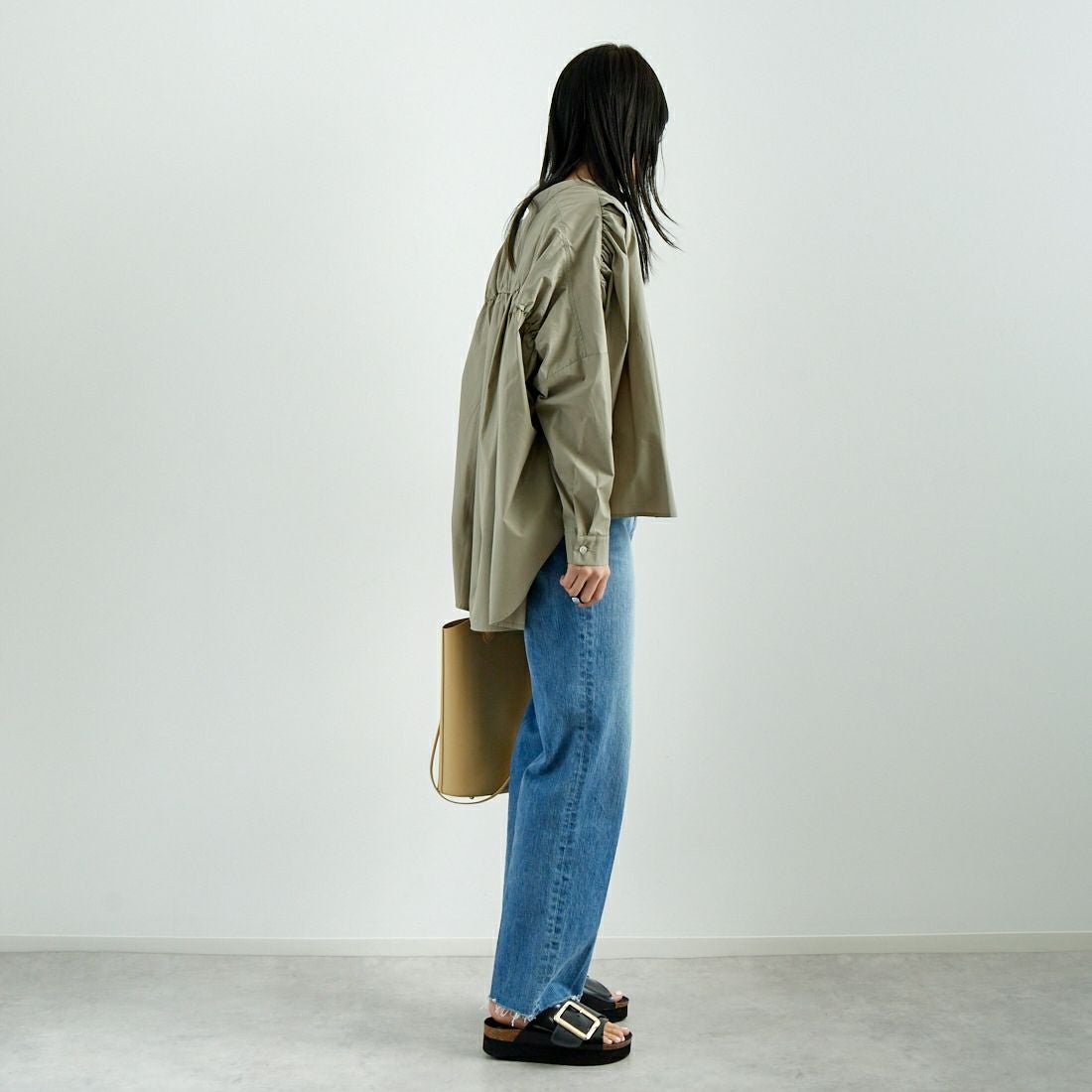 Jf Ready Made [ジェイエフレディメイド] T/Cオーバーギャザータックブラウス [4125200] ｸﾞﾚｰ &&モデル身長：167cm 着用サイズ：F&&