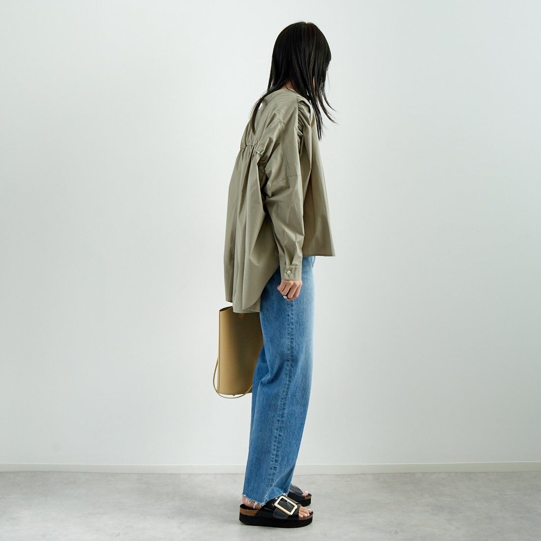 Jf Ready Made [ジェイエフレディメイド] T/Cオーバーギャザータックブラウス [4125200] ｸﾞﾚｰ &&モデル身長：167cm 着用サイズ：F&&