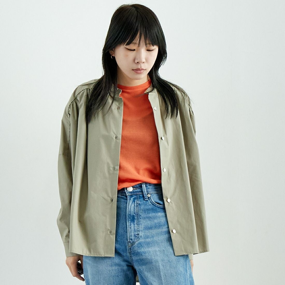 Jf Ready Made [ジェイエフレディメイド] T/Cオーバーギャザータックブラウス [4125200] ｸﾞﾚｰ &&モデル身長：167cm 着用サイズ：F&&