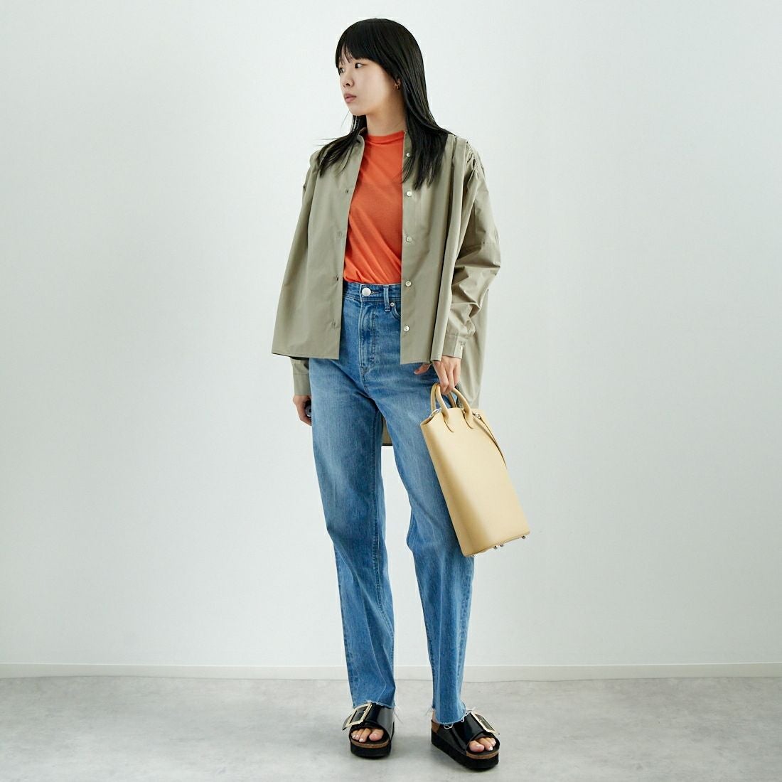 Jf Ready Made [ジェイエフレディメイド] T/Cオーバーギャザータックブラウス [4125200] ｸﾞﾚｰ &&モデル身長：167cm 着用サイズ：F&&