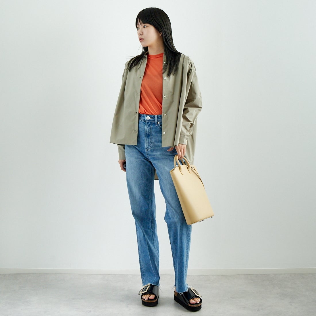 Jf Ready Made [ジェイエフレディメイド] T/Cオーバーギャザータックブラウス [4125200] ｸﾞﾚｰ &&モデル身長：167cm 着用サイズ：F&&