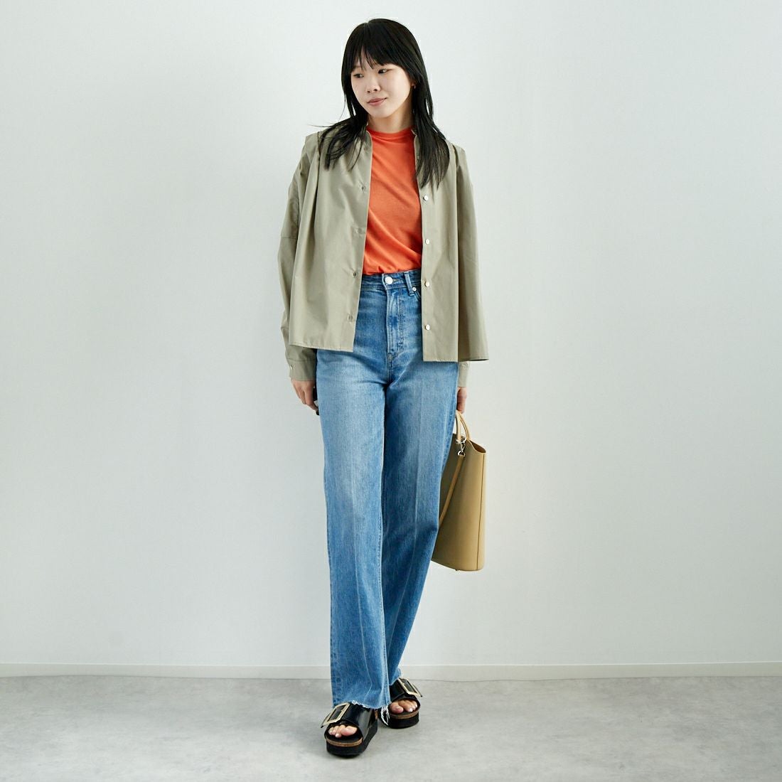 Jf Ready Made [ジェイエフレディメイド] T/Cオーバーギャザータックブラウス [4125200] ｸﾞﾚｰ &&モデル身長：167cm 着用サイズ：F&&