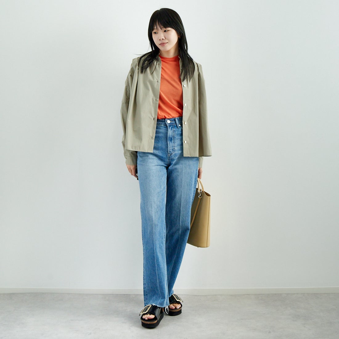 Jf Ready Made [ジェイエフレディメイド] T/Cオーバーギャザータックブラウス [4125200] ｸﾞﾚｰ &&モデル身長：167cm 着用サイズ：F&&