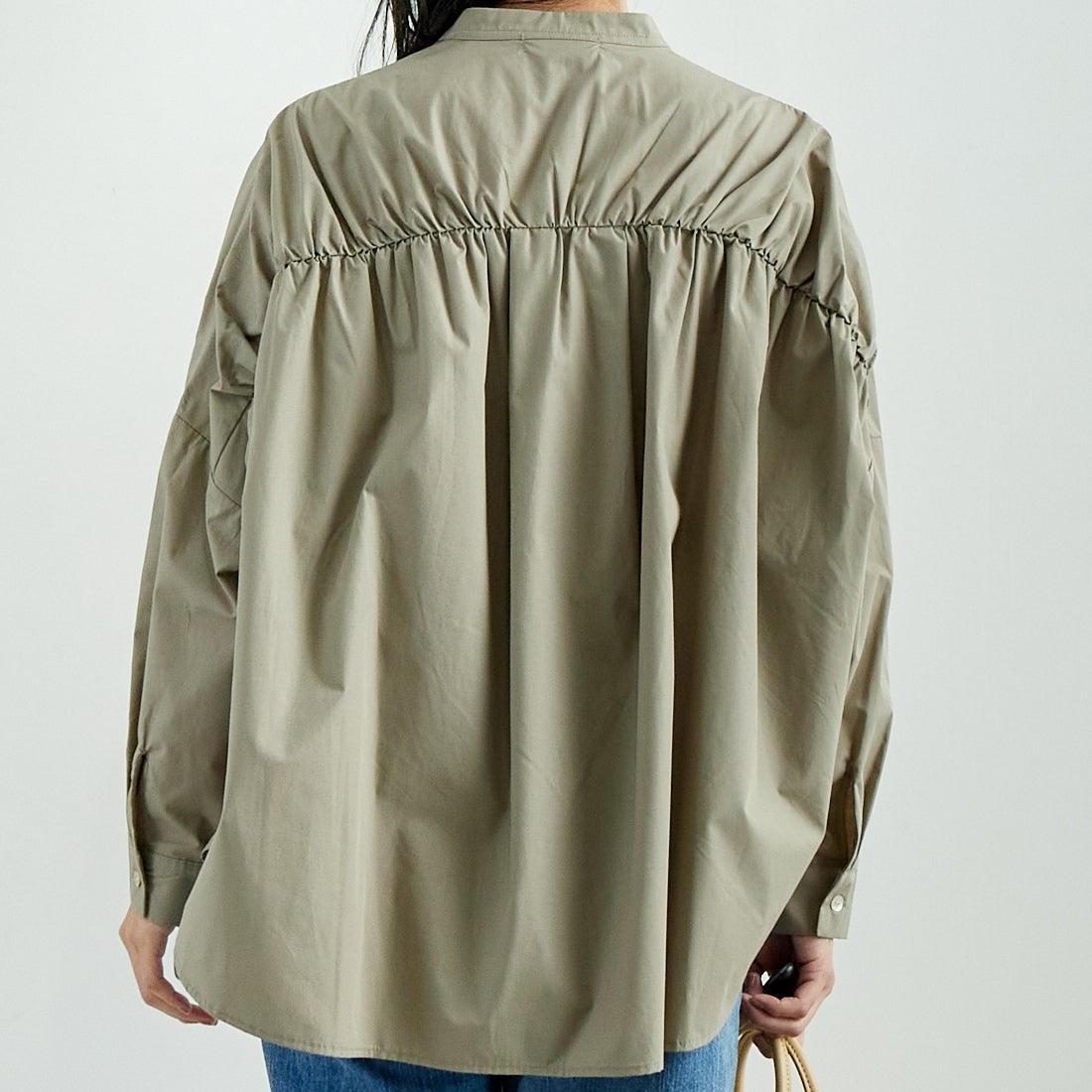 Jf Ready Made [ジェイエフレディメイド] T/Cオーバーギャザータックブラウス [4125200] ｸﾞﾚｰ &&モデル身長：167cm 着用サイズ：F&&