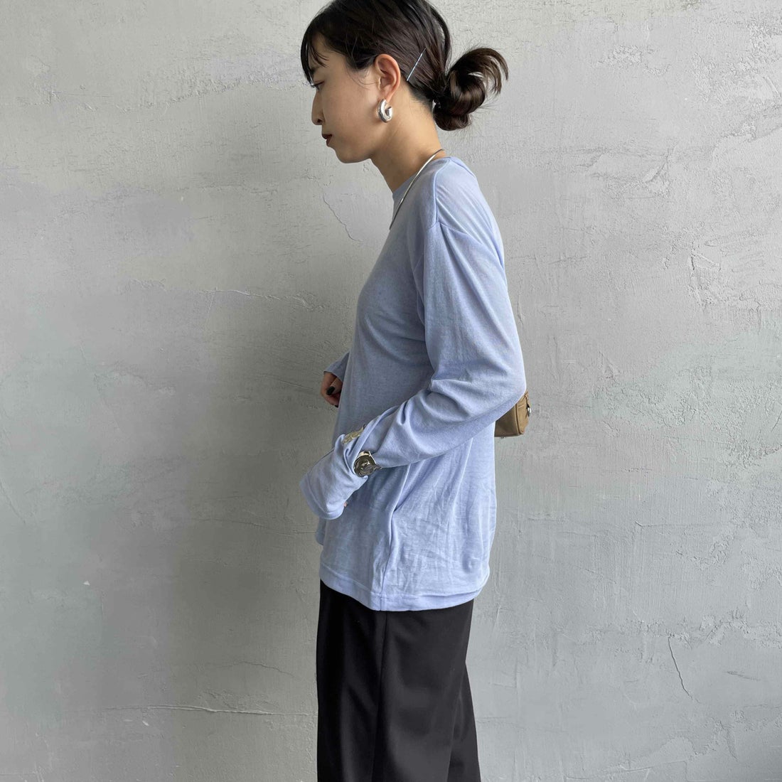 Jeans Factory Clothes [ジーンズファクトリークローズ] インナーシアーTシャツ [21254063] ﾗｲﾄﾌﾞﾙｰ &&モデル身長：150cm 着用サイズ：F&&