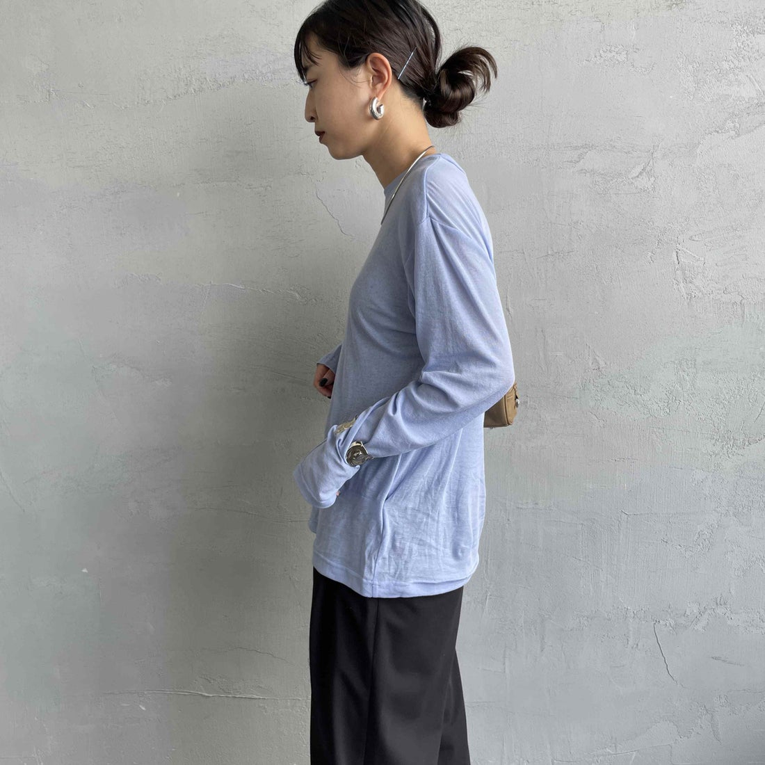 Jeans Factory Clothes [ジーンズファクトリークローズ] インナーシアーTシャツ [21254063] ﾗｲﾄﾌﾞﾙｰ &&モデル身長：150cm 着用サイズ：F&&