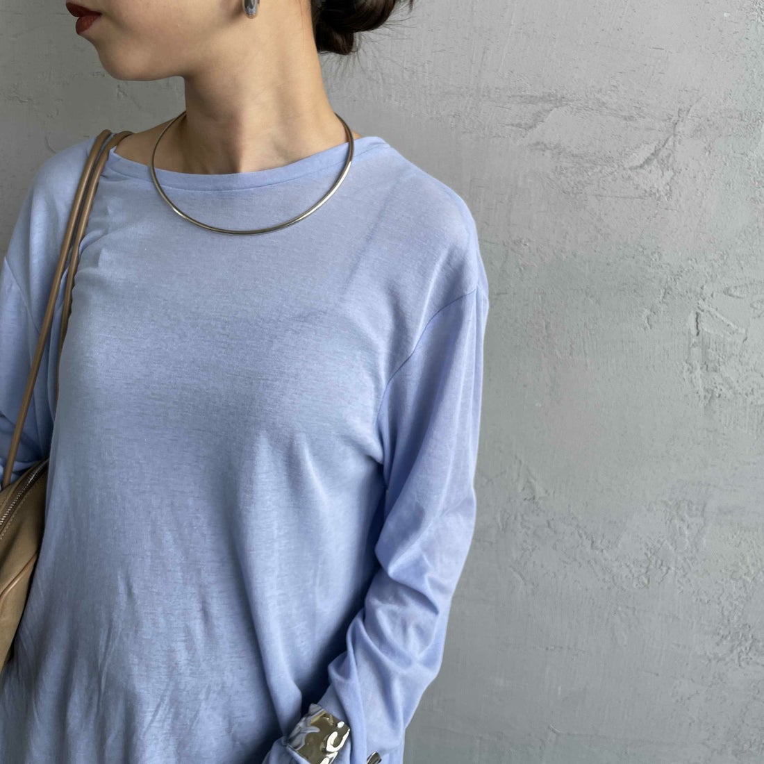 Jeans Factory Clothes [ジーンズファクトリークローズ] インナーシアーTシャツ [21254063] ﾗｲﾄﾌﾞﾙｰ &&モデル身長：150cm 着用サイズ：F&&