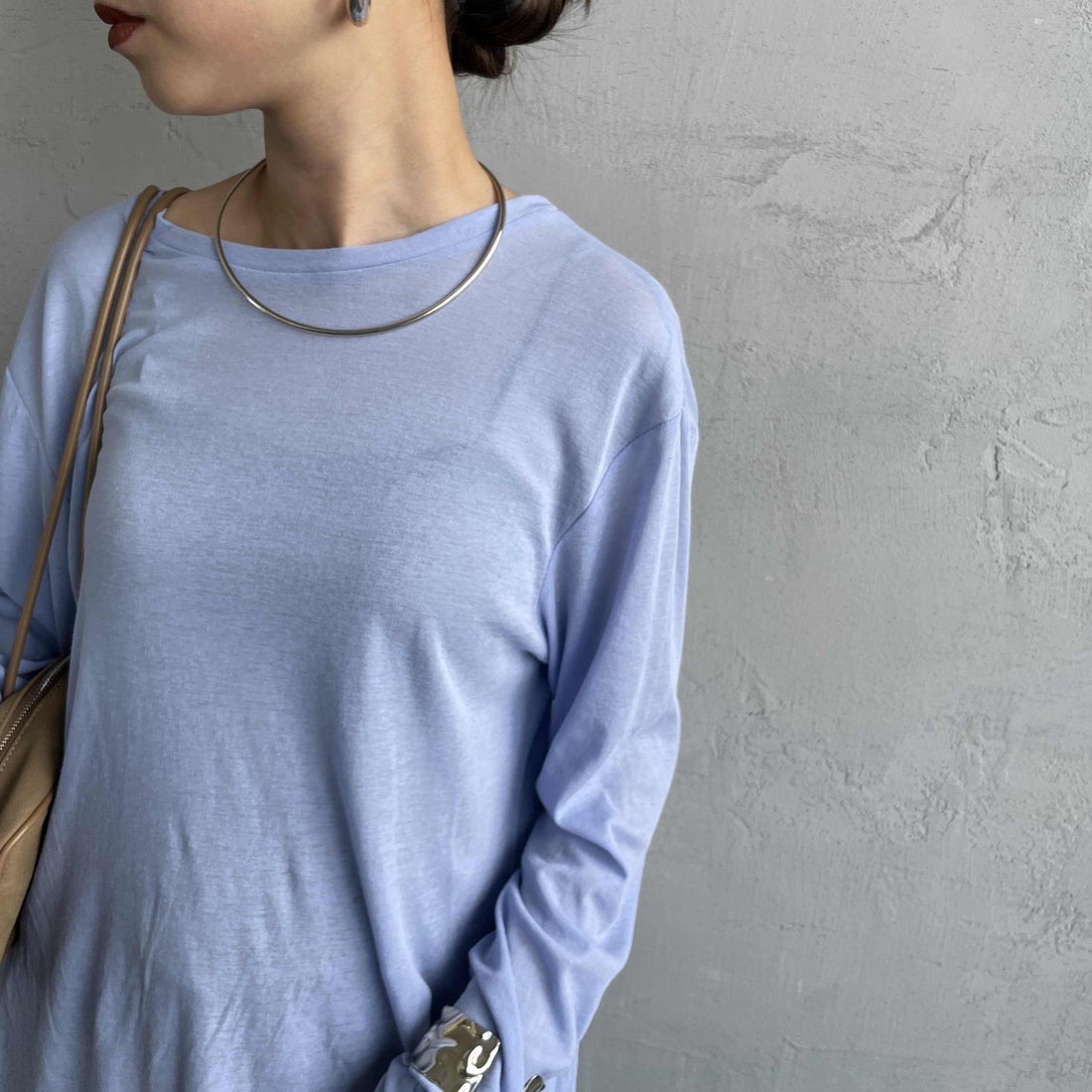 Jeans Factory Clothes [ジーンズファクトリークローズ] インナーシアーTシャツ [21254063] ﾗｲﾄﾌﾞﾙｰ &&モデル身長：150cm 着用サイズ：F&&