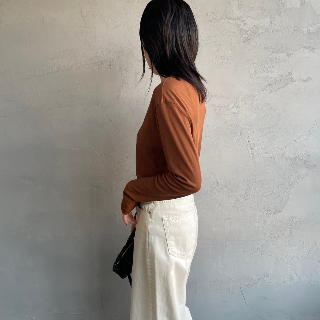 Jeans Factory Clothes [ジーンズファクトリークローズ] インナーシアーTシャツ [21254063] 036 ﾌﾞﾗｳﾝ &&モデル身長：160cm 着用サイズ：F&&