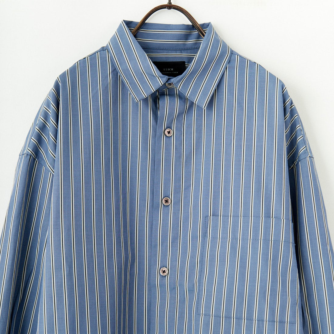 SLICK [スリック] 100/2 ストライプドローストリングシャツ [5155913] 208 BLUE G