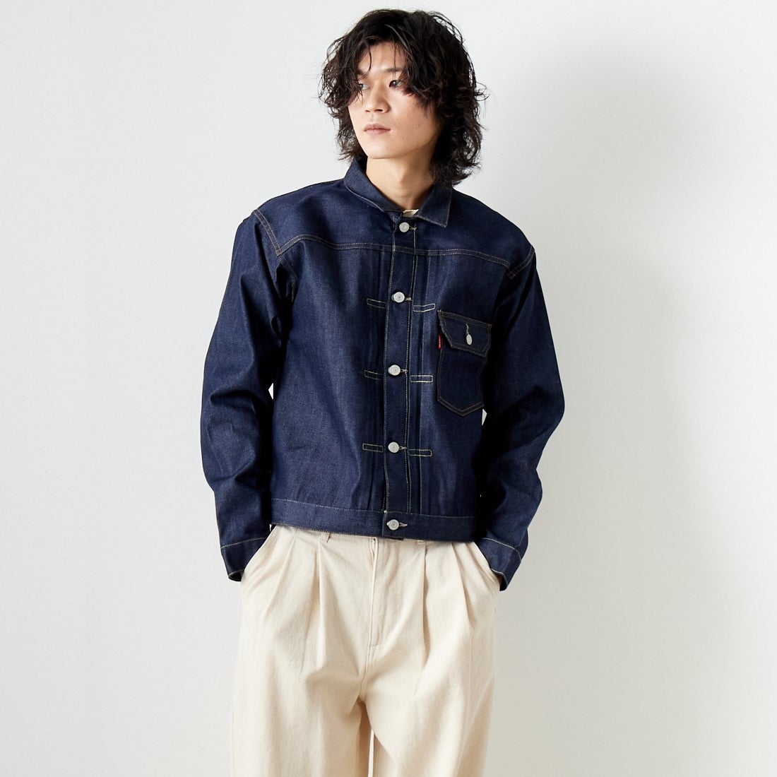 LEVI'S VINTAGE CLOTHING [リーバイス ヴィンテージ クロージング] 1936モデル TYPE1ジャケット [70506-00] 28 RIGID &&モデル身長：182cm 着用サイズ：M&&