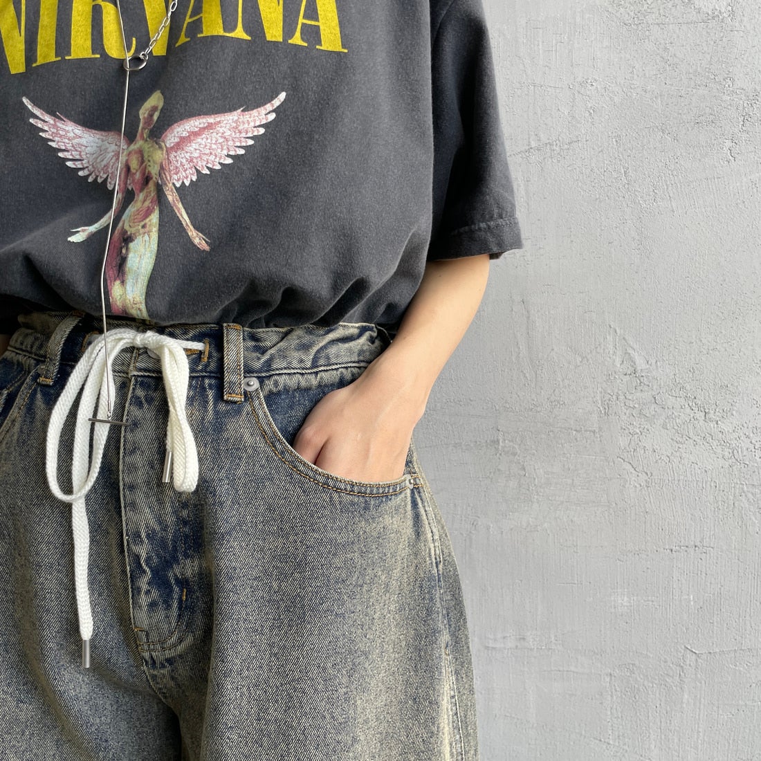 Noir Fabrik [ヌワールファブリック] カーブイージーデニムパンツ [NF-251-008] T.ACID BLU &&モデル身長：158cm 着用サイズ：M&&