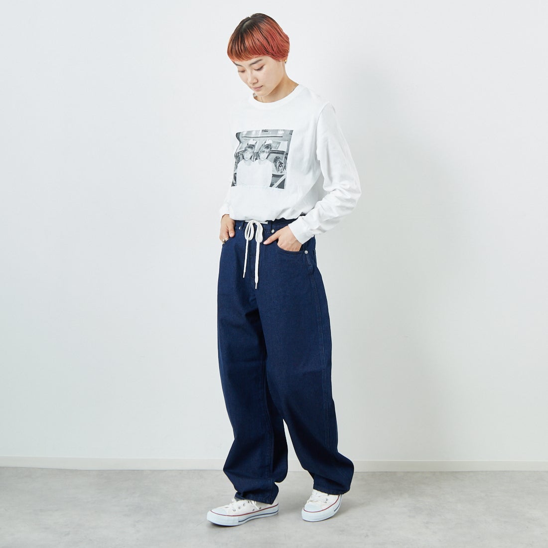 Noir Fabrik [ヌワールファブリック] カーブイージーデニムパンツ [NF-251-008] ONE WASH &&モデル身長：160cm 着用サイズ：S&&