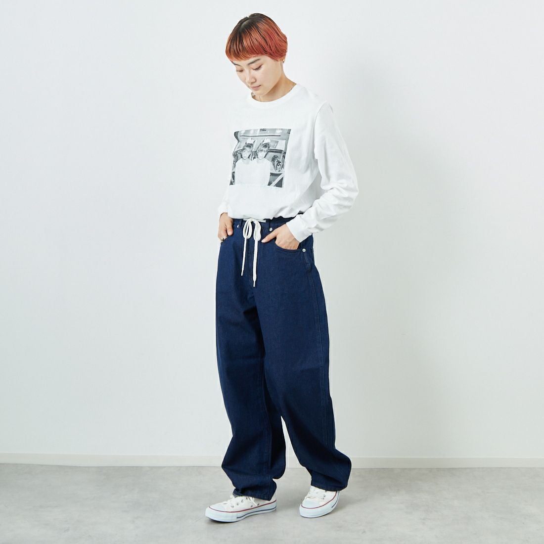 Noir Fabrik [ヌワールファブリック] カーブイージーデニムパンツ [NF-251-008] ONE WASH &&モデル身長：160cm 着用サイズ：S&&