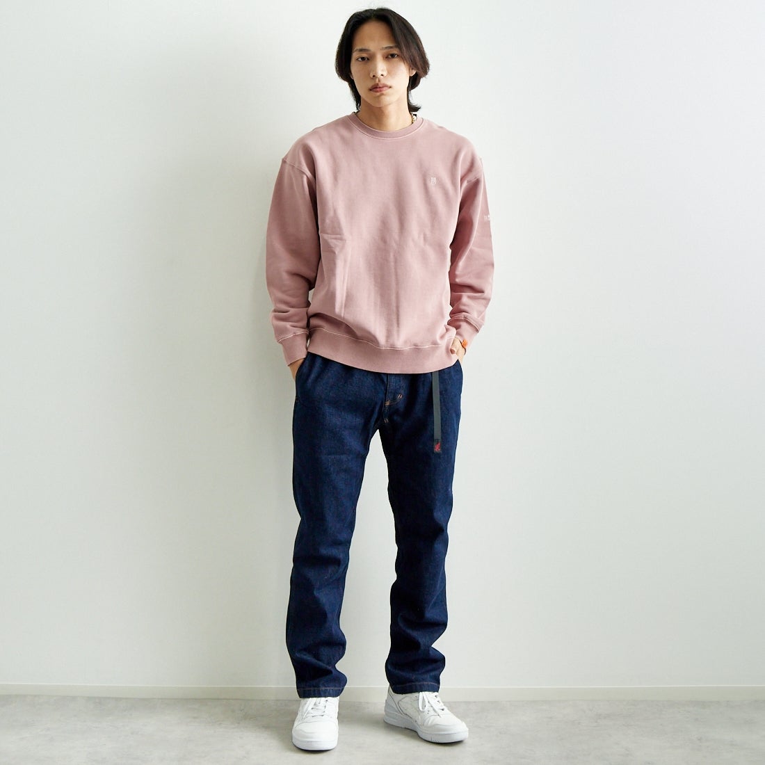 GRAMiCCi [グラミチ] ストレッチデニム NNパンツクロップド [GMP5-SJP05] ONE WASH &&モデル身長：179cm 着用サイズ：L&&