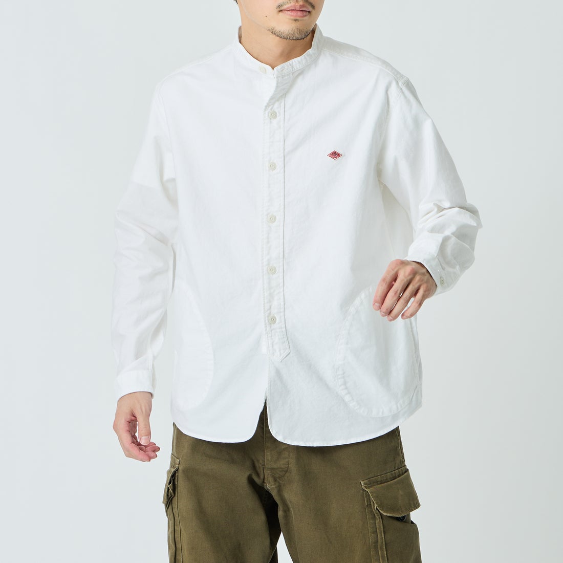 DANTON [ダントン] オックスフォード バンドカラーシャツ [DT-B0280SOX] WHITE &&モデル身長：168cm 着用サイズ：40&&
