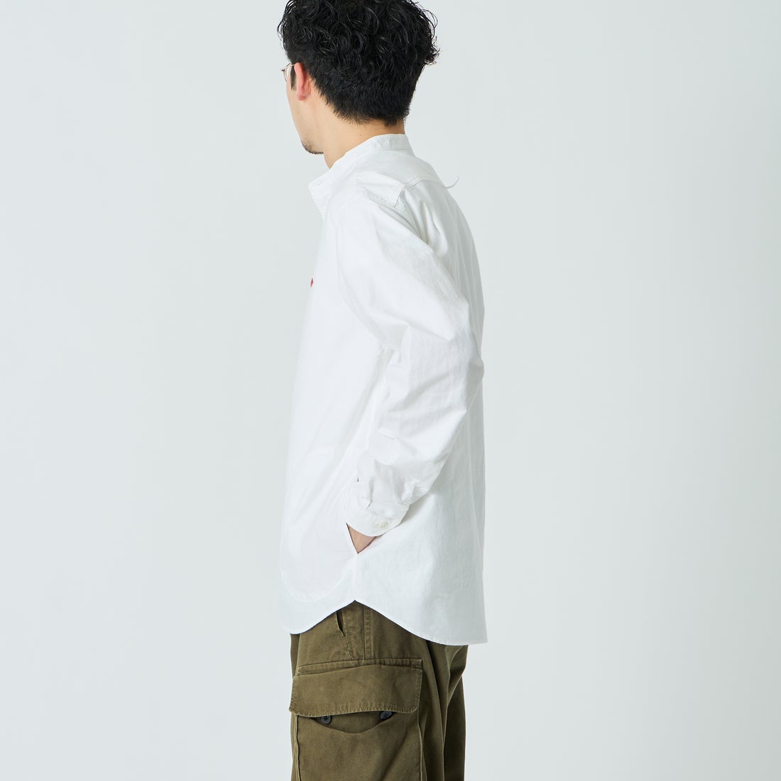 DANTON [ダントン] オックスフォード バンドカラーシャツ [DT-B0280SOX] WHITE &&モデル身長：168cm 着用サイズ：42&&