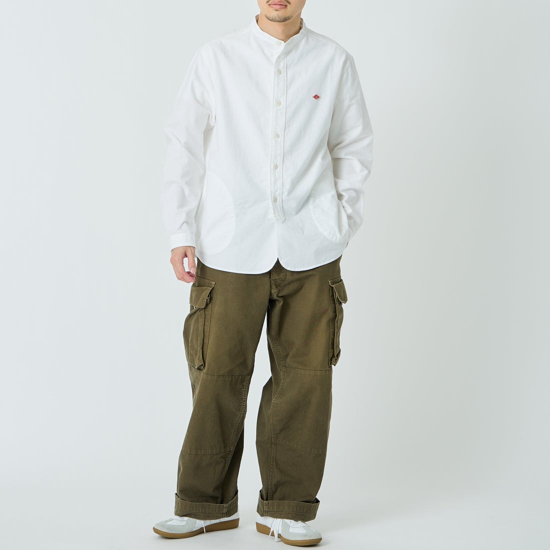 DANTON [ダントン] オックスフォード バンドカラーシャツ [DT-B0280SOX] WHITE &&モデル身長：168cm 着用サイズ：42&&