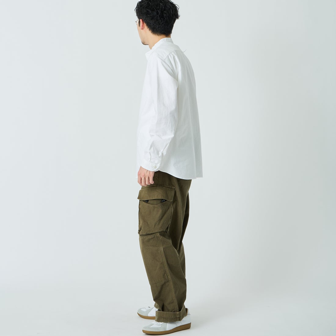 DANTON [ダントン] オックスフォード バンドカラーシャツ [DT-B0280SOX] WHITE &&モデル身長：168cm 着用サイズ：42&&