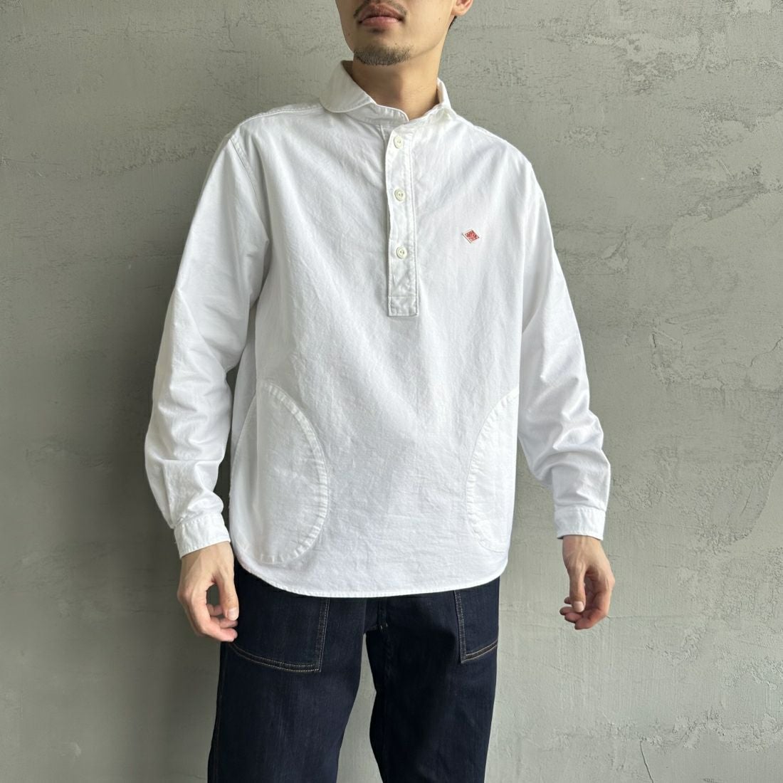DANTON [ダントン] オックスフォード ラウンドカラーシャツ [DT-B0282SOX] WHITE &&モデル身長：168cm 着用サイズ：38&&