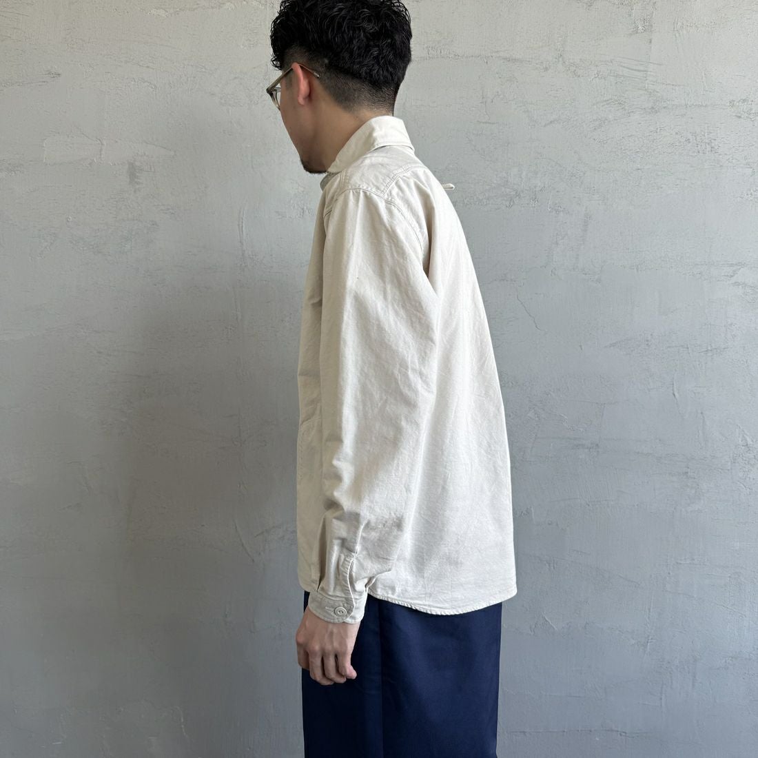 DANTON [ダADANTON [ダントン] オックスフォード ラウンドカラーシャツ [DT-B0282SOX] OYSTER &&モデル身長：168cm 着用サイズ：40&&ントン] オックスフォード ラウンドカラーシャツ [DT-B0282SOX] WHITE