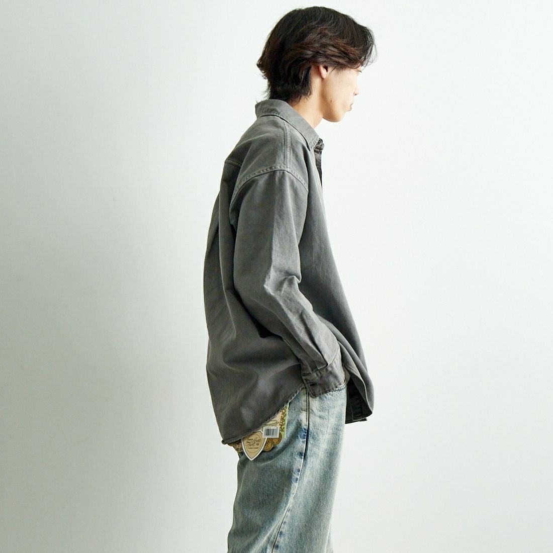 HELLO CALIF [ハローカリフ] ピグメントツイルシャツ [TH-3887] SMOKE &&モデル身長：179cm 着用サイズ：M&&