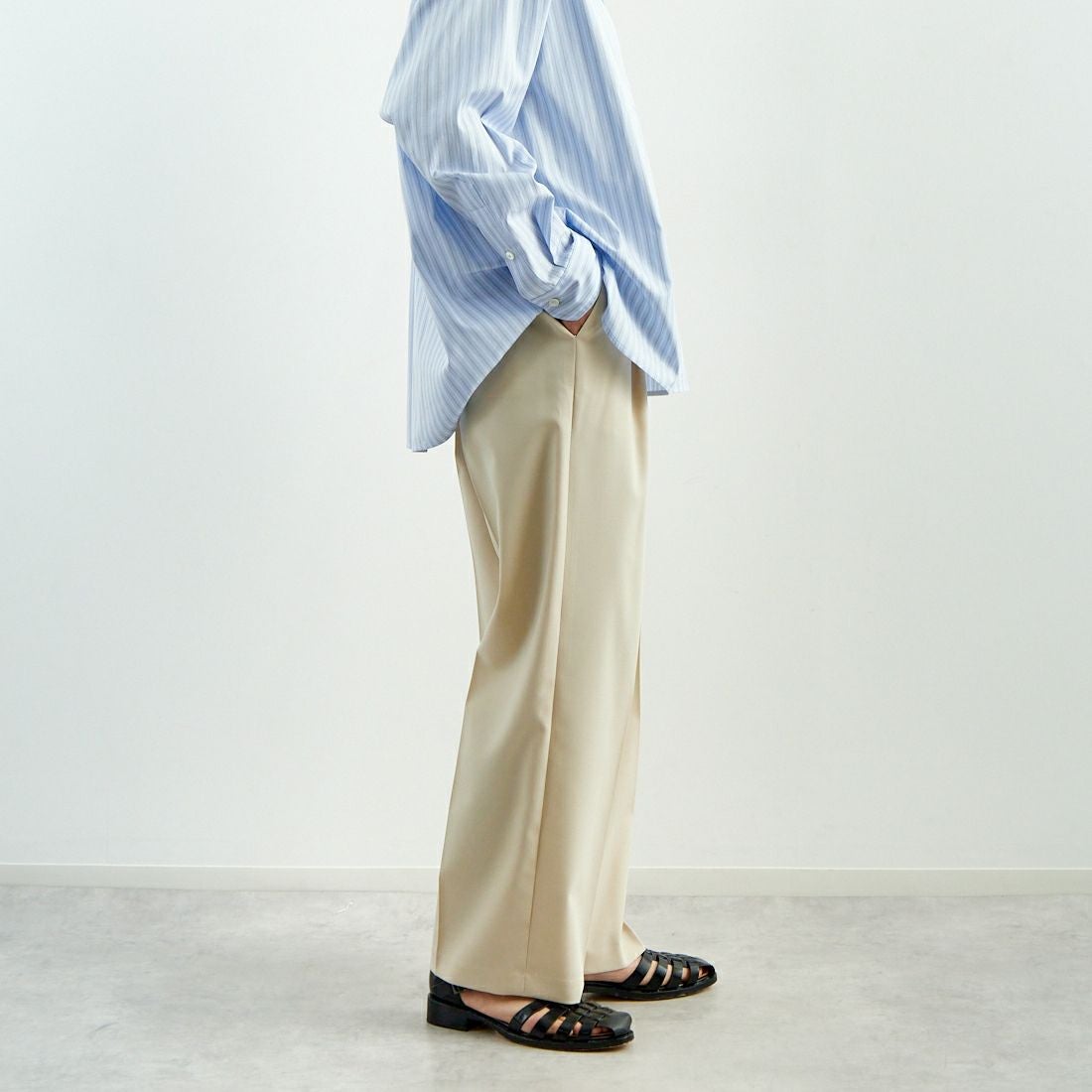 TICCA [ティッカ] スクエアビッグシャツ [TBES-011] BLU STRIPE &&モデル身長：160cm 着用サイズ：2&&