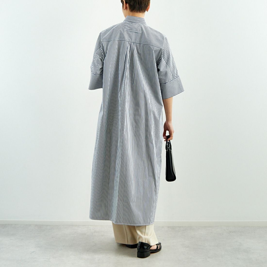 TICCA [ティッカ] テント半袖シャツワンピース [TBES-016] NVY STRIPE &&モデル身長：160cm 着用サイズ：F&&