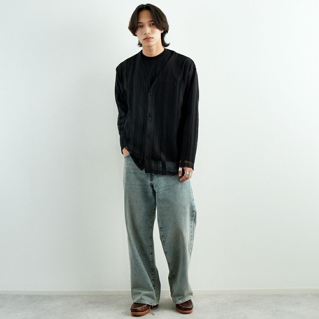 South2West8 [サウスツーウエストエイト] Vネックメッシュカーディガン