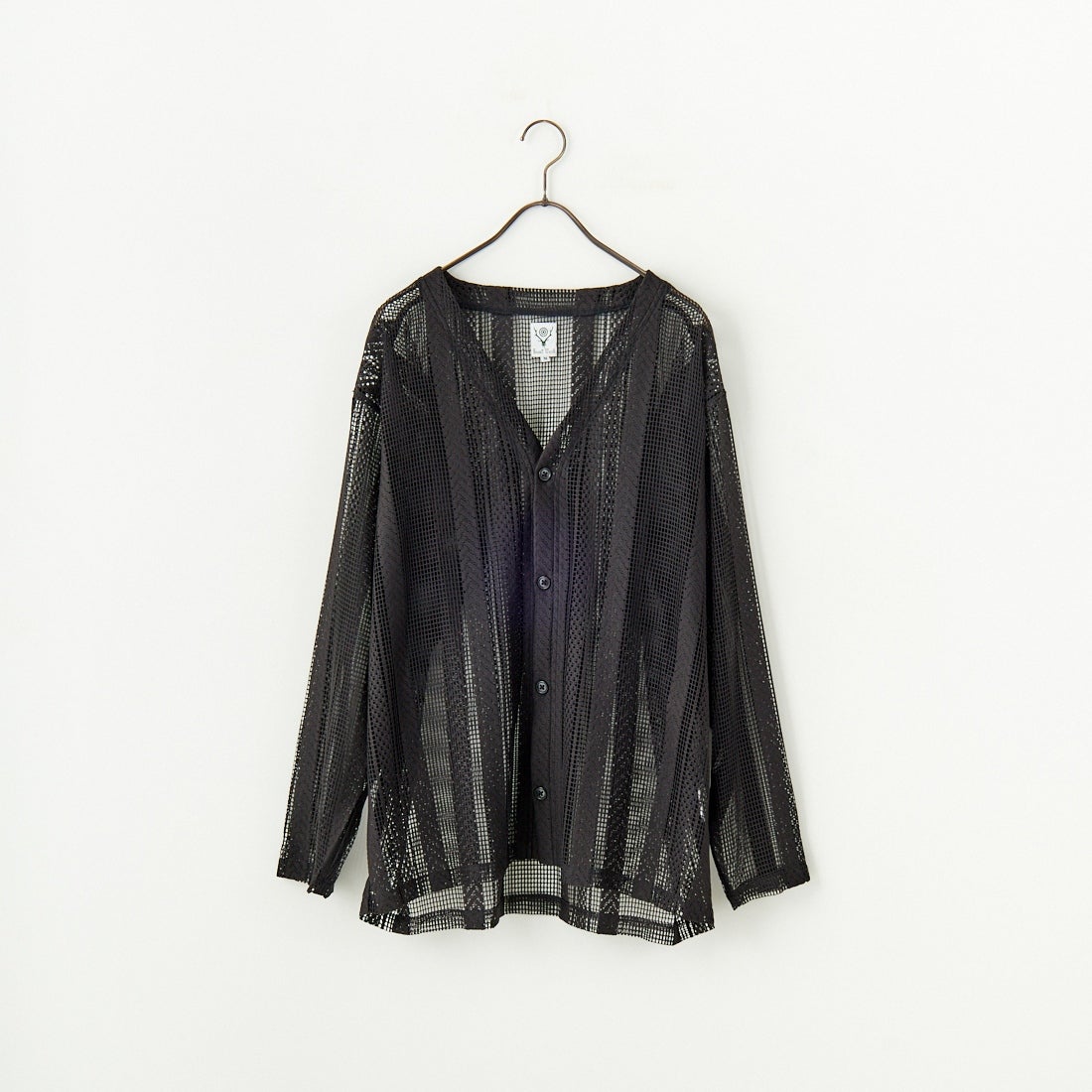 South2West8 [サウスツーウエストエイト] Vネックメッシュカーディガン [QV601] B BLACK