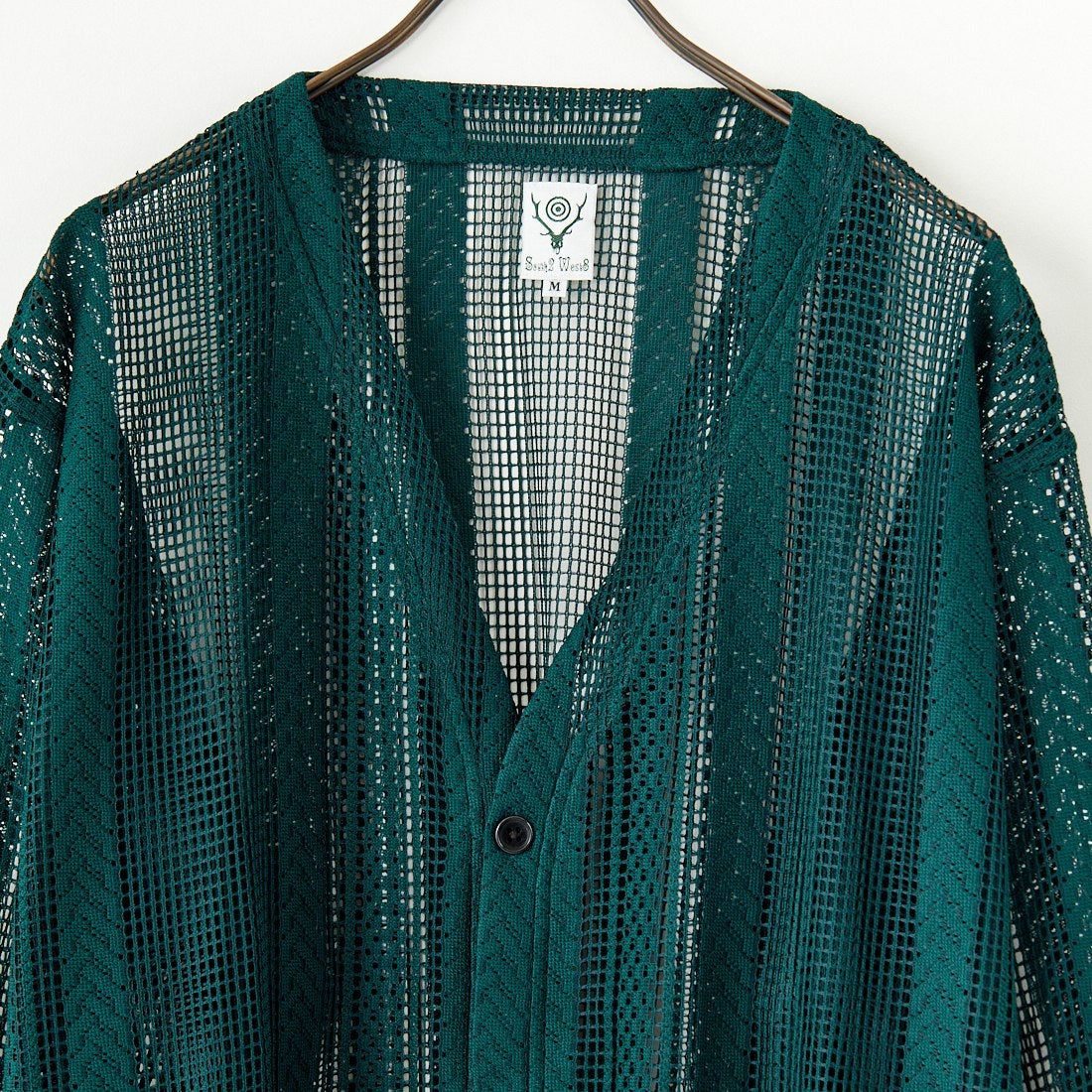 South2West8 [サウスツーウエストエイト] Vネックメッシュカーディガン [QV601] A GREEN