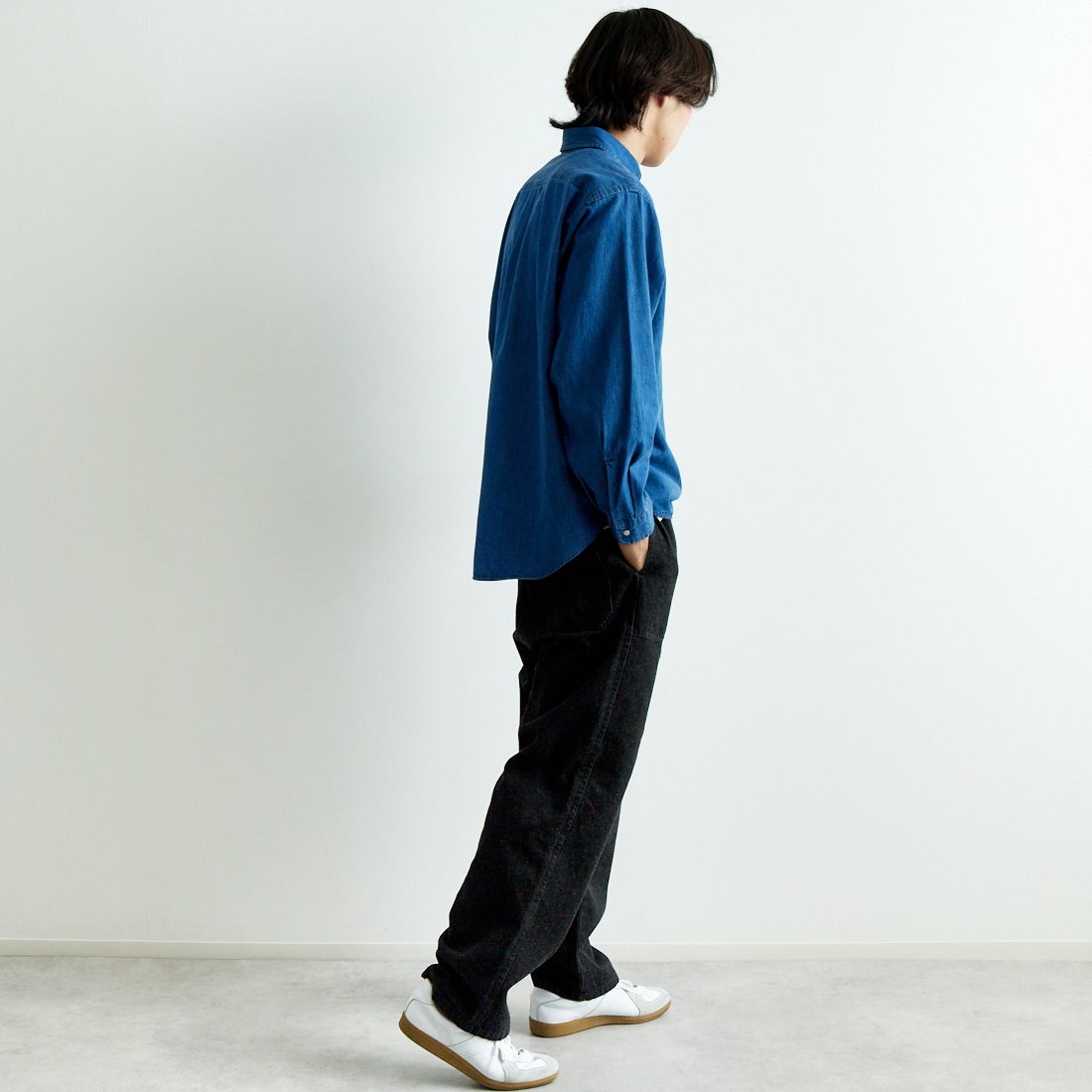 DANTON [ダントン] デニムダンガリー ボタンダウンシャツ [DT-B0293DUG] LT.INDIGO &&モデル身長：179cm 着用サイズ：40&&