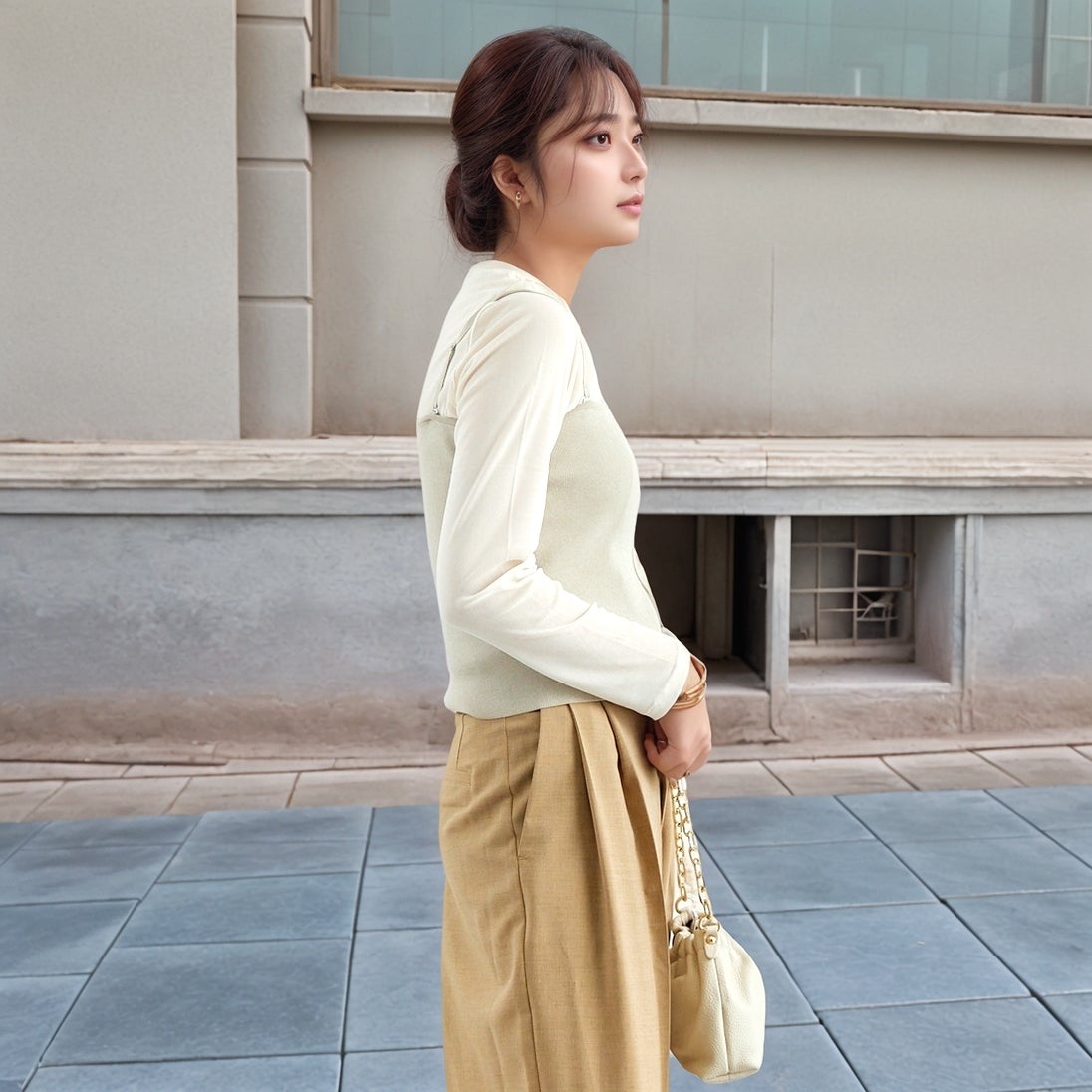 Jf Ready Made [ジェイエフレディメイド] ソウバリニットWジップビスチェ [3111201] 810 Lｸﾞﾚｲ &&モデル身長：167cm 着用サイズ：F&&