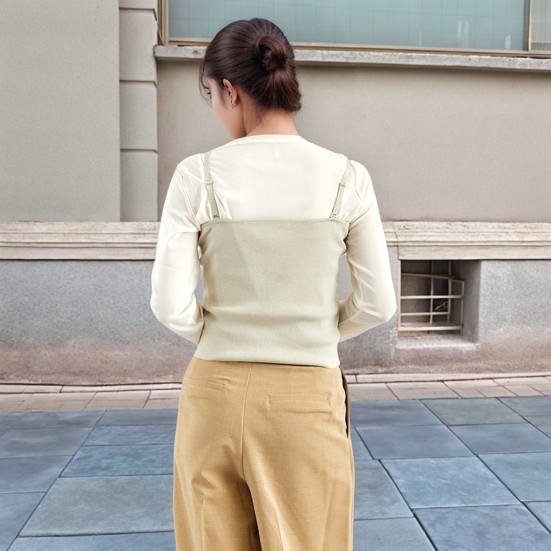 Jf Ready Made [ジェイエフレディメイド] ソウバリニットWジップビスチェ [3111201] 810 Lｸﾞﾚｲ &&モデル身長：167cm 着用サイズ：F&&