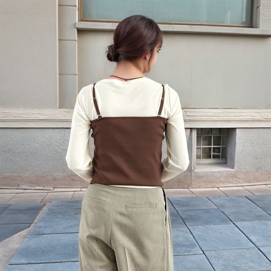 Jf Ready Made [ジェイエフレディメイド] ソウバリニットWジップビスチェ [3111201] 701 ﾌﾞﾗｳﾝ &&モデル身長：167cm 着用サイズ：F&&