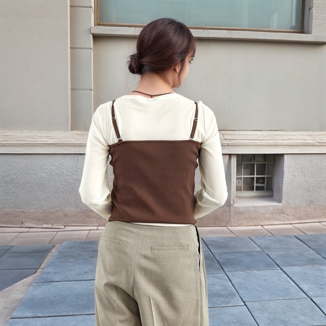 Jf Ready Made [ジェイエフレディメイド] ソウバリニットWジップビスチェ [3111201] 701 ﾌﾞﾗｳﾝ &&モデル身長：167cm 着用サイズ：F&&